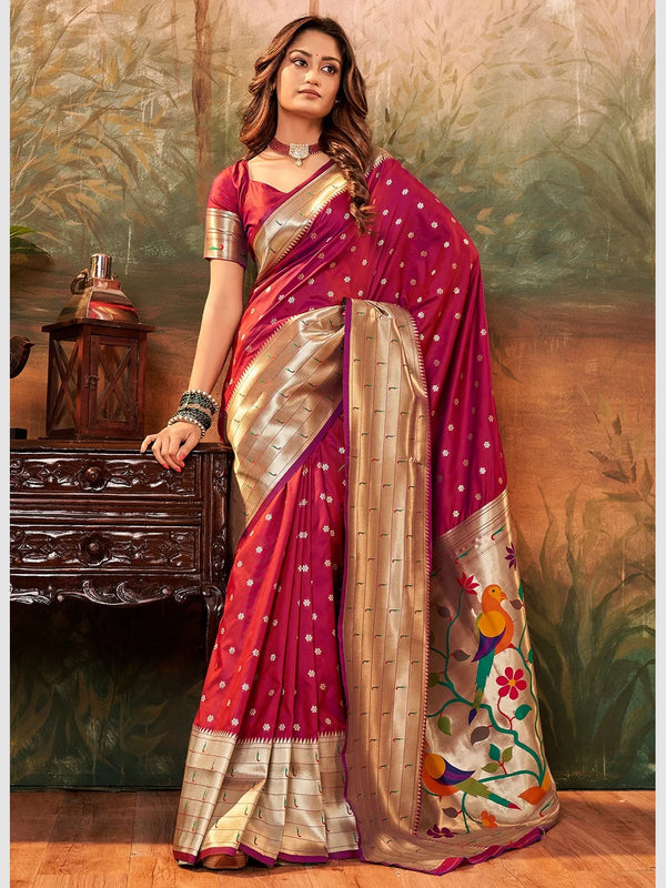 Embellished Silk Saree with Floral Zari Weaving