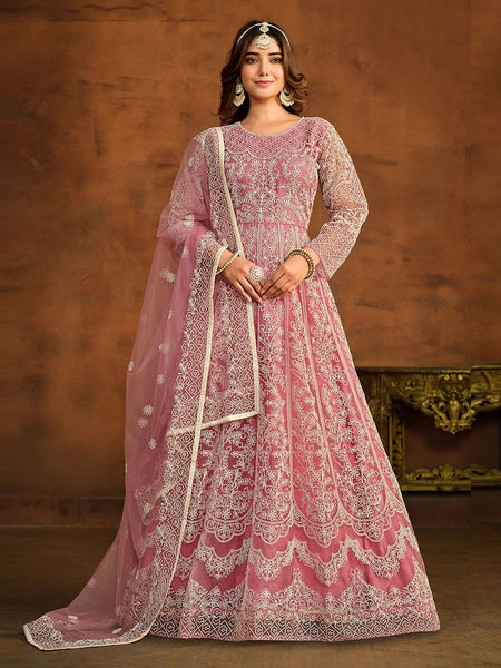 Net Salwar Kameez - Net Embroidery - Anarkali