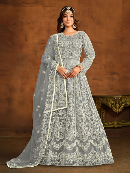Net Salwar Kameez - Net Embroidery - Anarkali