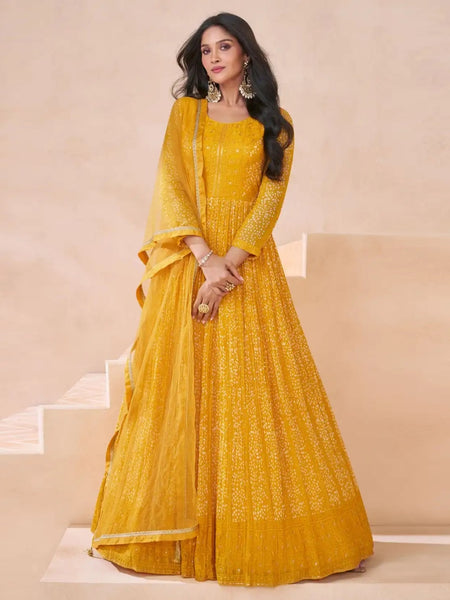Anarkali Suits - Yellow Real Georgette - Anarkali