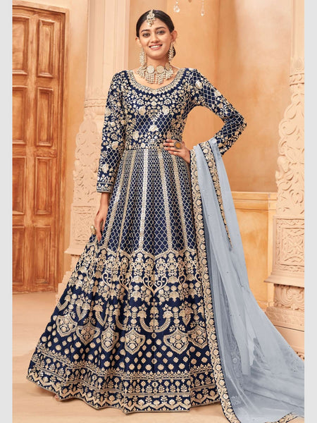 Blue Salwar Kameez - Art Silk - Anarkali