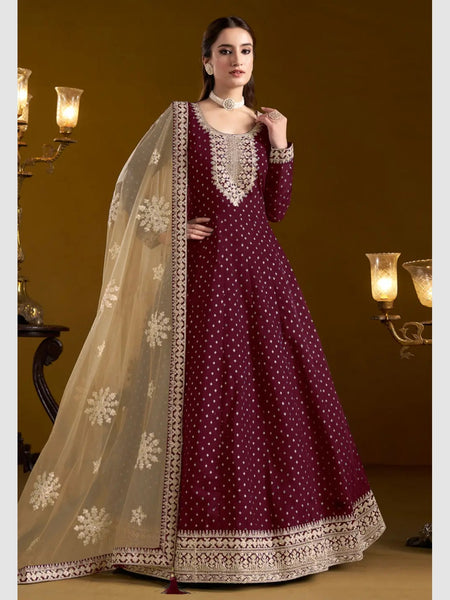 Red Indian Dress - Chanderi Silk - Anarkali