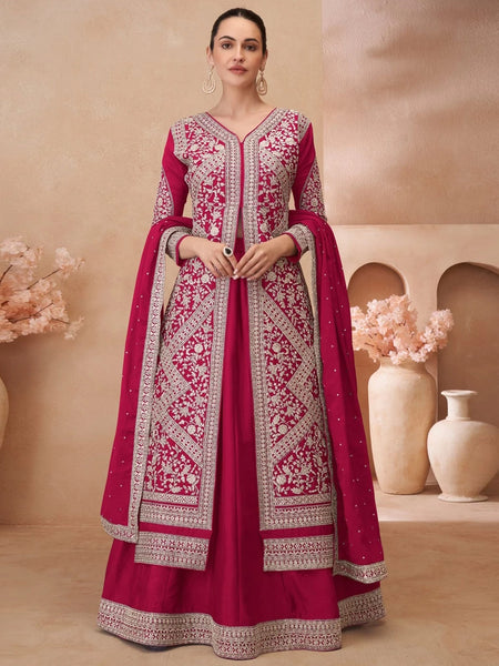 Red Indian Dress - Chinon Silk - Anarkali Dress