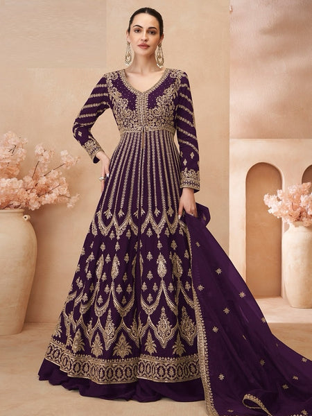 Purple Salwar Kameez - Chinon Silk- Anarkali Dress