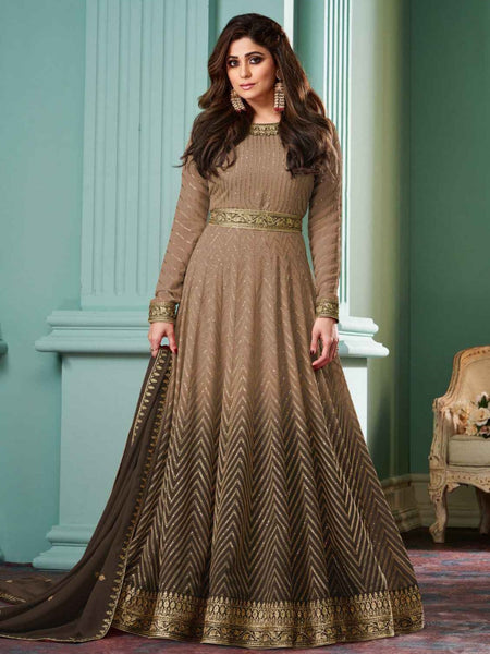 Brown Indian Dress - Real Georgette - Anarkali Dress