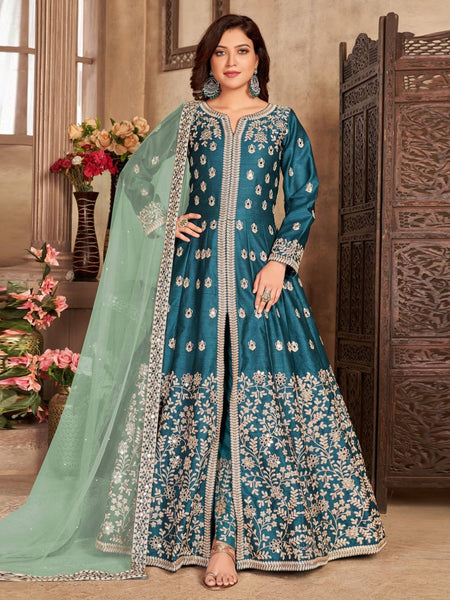 Green Salwar Kameez - Art Silk - Anarkali