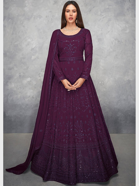 Plus-Sizes Salwar Kameez - Royal Purple Real Georgette Intricate Sequins