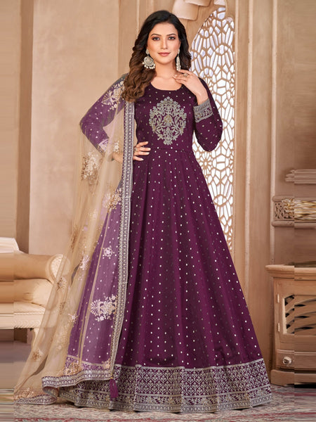 Silk Salwar Kameez - Art Silk Embroidery - Anarkali