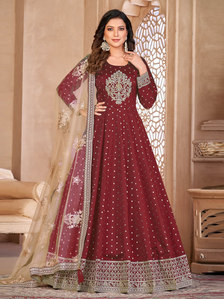 Silk Indian Dress - Art Silk Embroidery - Anarkali