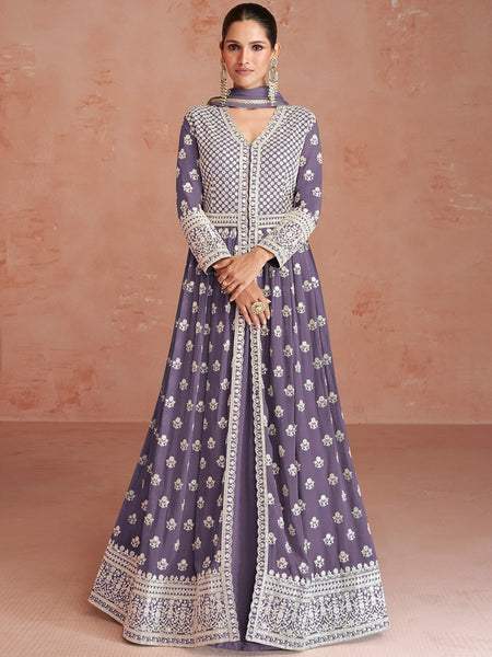 Purple Salwar Kameez - Real Georgette - Anarkali Dress