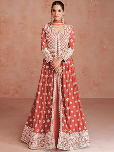 Red Indian Dress - Real Georgette - Anarkali Dress