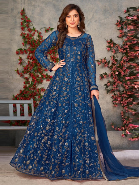 Anarkali Dress - Navy Blue Net Heavy Embroidered Exclusive