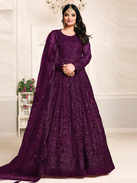 Purple Salwar Kameez - Net Sequence - Anarkali Dress