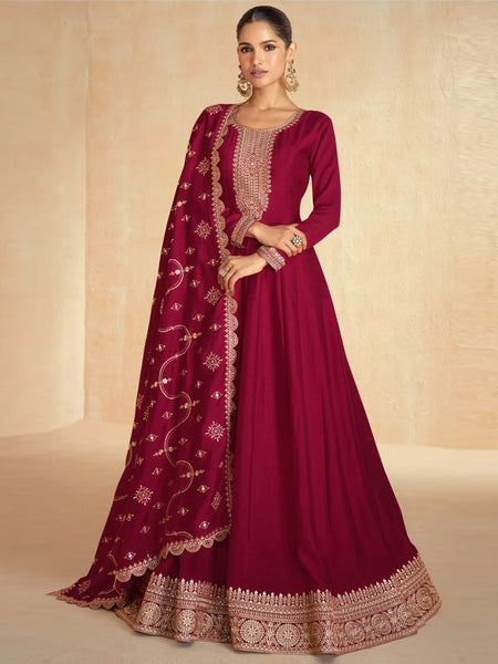 Red Indian Dress - Art Silk Sequins - Anarkali Dress