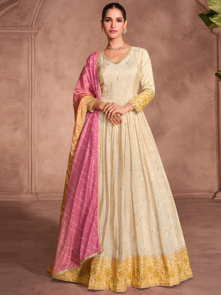pink and gold indian dress Anarkali Dress Gold And Pink Gown Pink Golden Heavy Embroidered Work Anarkali Gown Suit Indian