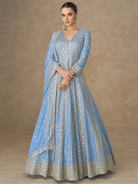 Plus-Sizes Indian Dress - Silk Chinon - Anarkali Suit