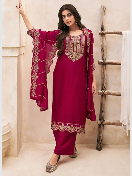 Red Indian Dress - Art Silk Embroidery