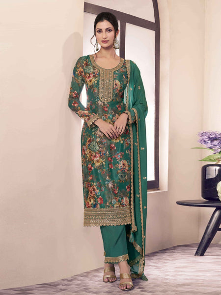 Plus-Sizes Salwar Kameez - Chinnon Silk Embroidered