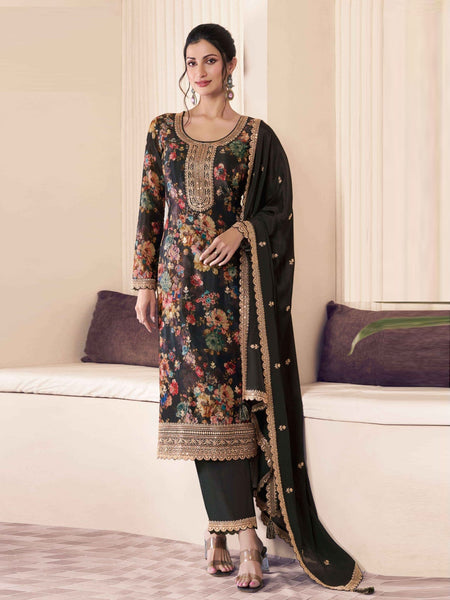 Plus-Sizes Salwar Kameez - Chinnon Silk Embroidered
