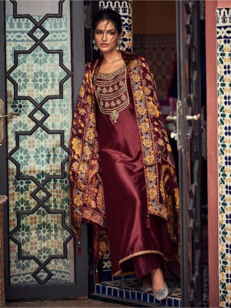  Salwar Kameez - Maroon Dream Silk Heavy Embroidered