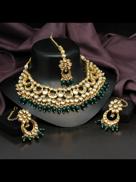 Necklace Indian Jewelry - Kundan & Pearl Necklace with Tikka
