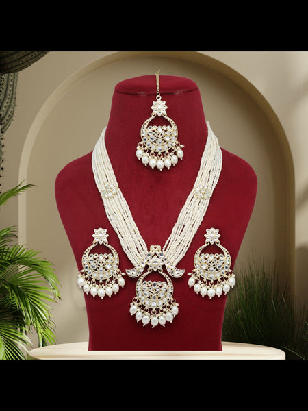 Necklace Indian Jewelry - Kundan & Pearl Necklace with Tikka