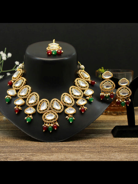Necklace Indian Jewelry - Kundan & Pearl Necklace with Tikka