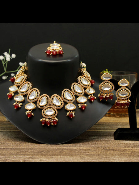 Necklace Indian Jewelry - Kundan & Pearl Necklace with Tikka
