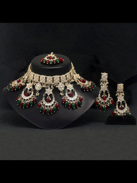 Necklace Indian Jewelry - Kundan & Pearl Necklace with Tikka