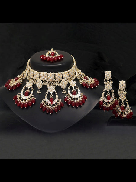 Necklace Indian Jewelry - Kundan & Pearl Necklace with Tikka