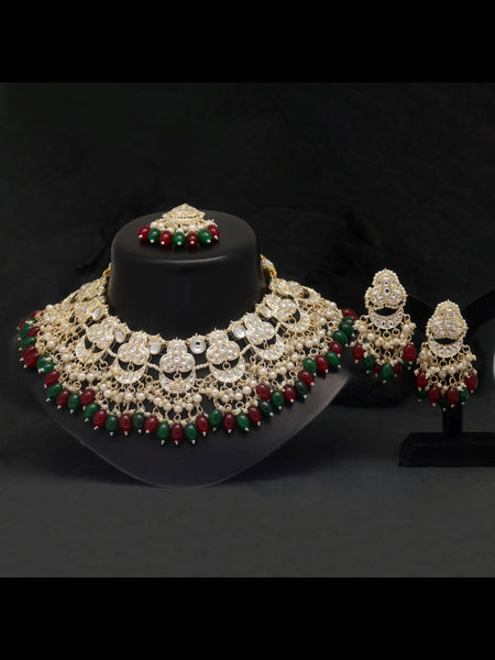 Necklace Indian Jewelry - Kundan & Pearl Necklace with Tikka