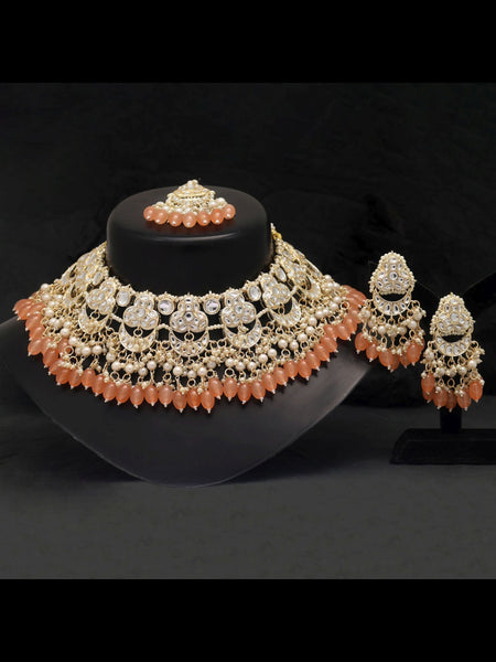 Necklace Indian Jewelry - Kundan & Pearl Necklace with Tikka
