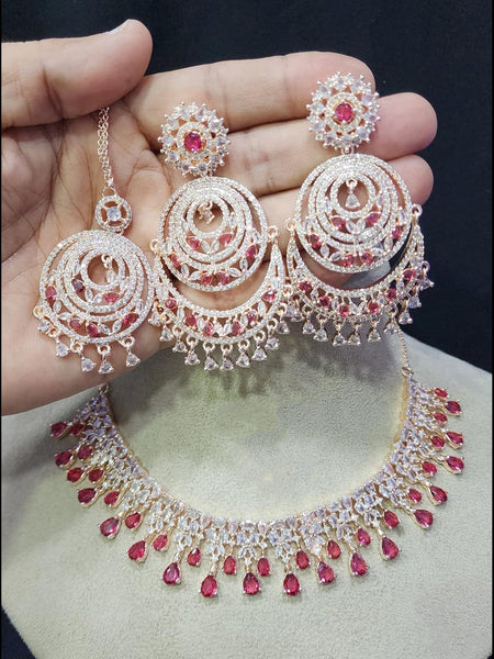 Zirconia Indian Jewelry - Zirconia Necklace & Earrings