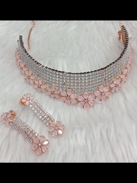 Zirconia Indian Jewelry - Zirconia Choker & Earrings