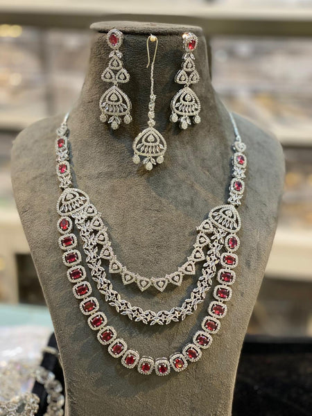 Zirconia Indian Jewelry - Zirconia Necklace & Earrings