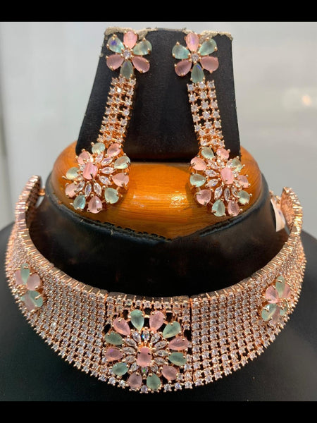 Zirconia Indian Jewelry - Zirconia Choker & Earrings