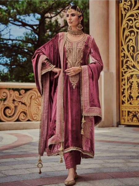 Straight Indian Dress - Silky Velvet Embroidery