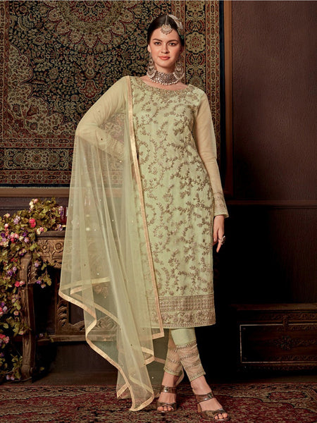 Pant Salwar Kameez - Net Silk Embroidery