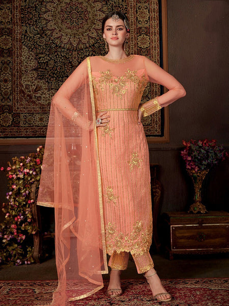 Pant Salwar Kameez - Net Silk Embroidery