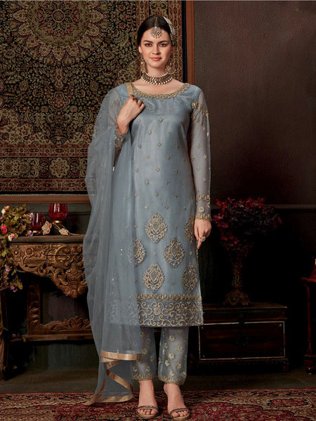 Pant Salwar Kameez - Net Silk Embroidery