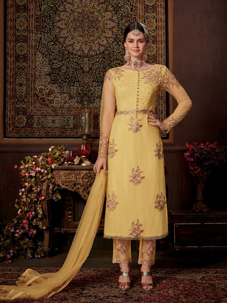 Pant Salwar Kameez - Net Silk Embroidery