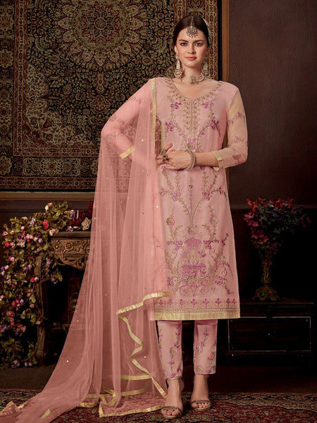 Pant Salwar Kameez - Net Silk Embroidery