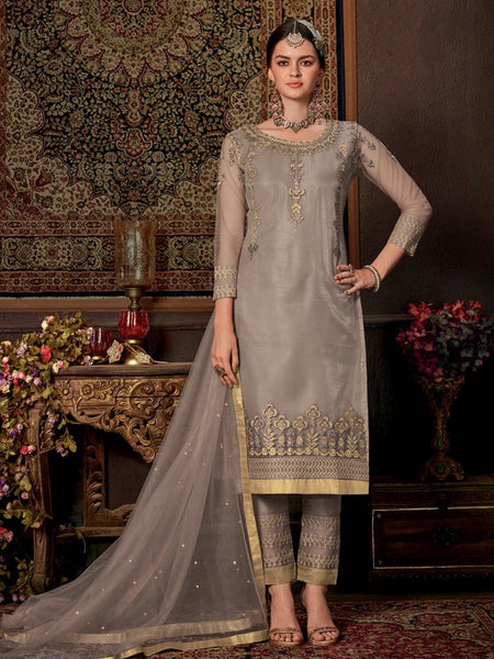 Pant Salwar Kameez - Net Silk Embroidery
