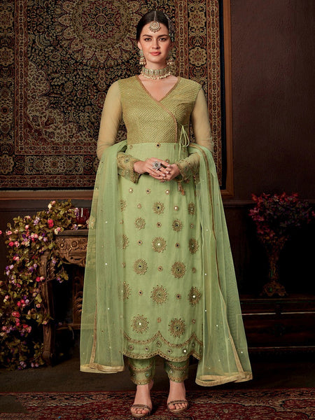 Pant Salwar Kameez - Net Silk Embroidery