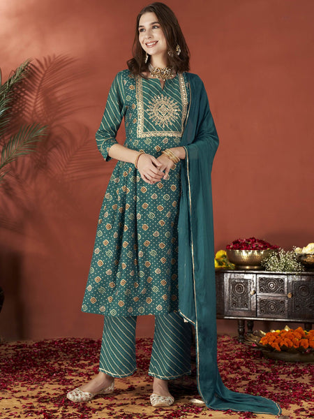 Kurti - Chanderi Silk A-Line Kurta Set