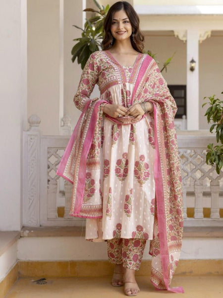 Kurti - V-Neck Anarkali Kurta Set