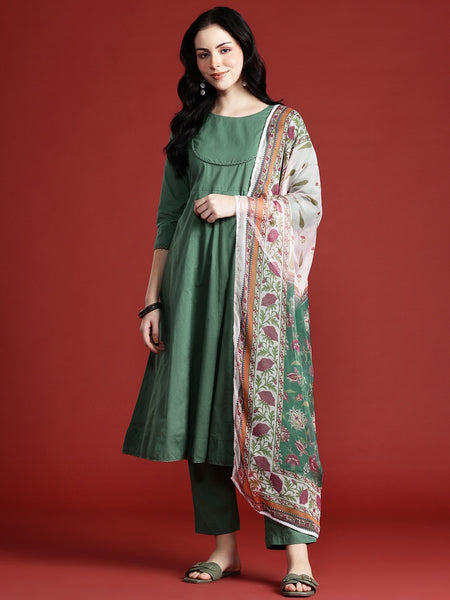 Kurti - Floral Silk Kurta Set