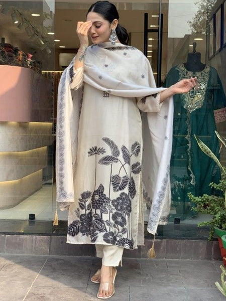 Kurti - Floral Silk Kurta Set