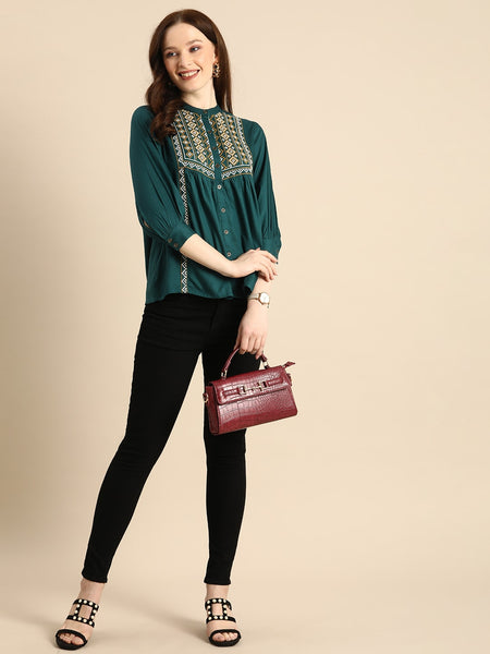 Kurti - Embroidered Mandarin Collar