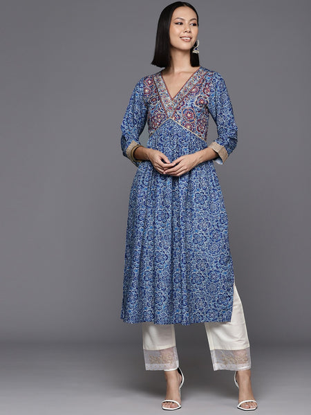 Kurti - Floral Printed Anarkali Kurti